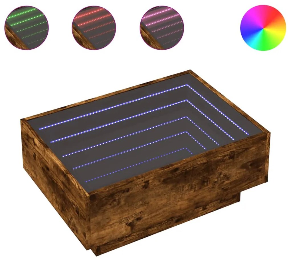 Füstös tölgy szerelt fa dohányzóasztal LED-del 70 x 50 x 30 cm
