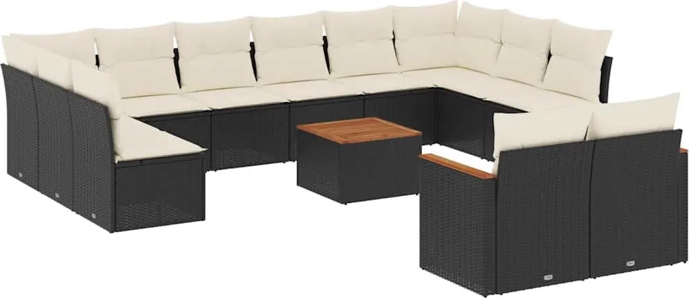 vidaXL 13 részes fekete polyrattan kerti ülőgarnitúra párnákkal