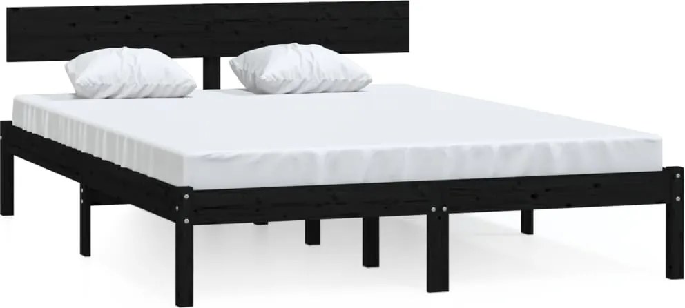 vidaXL Double fekete tömör fenyőfa ágykeret 135 x 190 cm