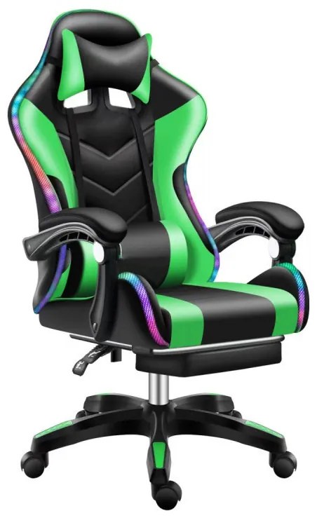 Likeregal 920 LED-es gamer szék lábtartóval zöld masszázs funkcióval TT-1114