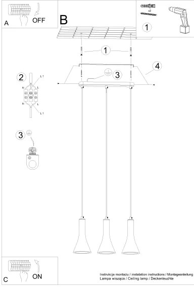 Sollux SL.1225 - Csillár zsinóron REA 3xE14/12W/230V beton