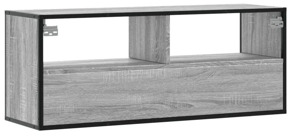 szürke sonoma színű szerelt fa és fém TV-szekrény 100x31x39,5cm