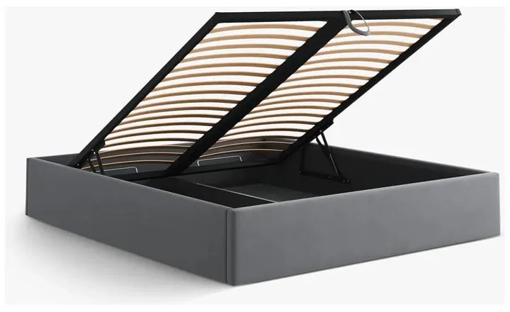 Szürke kárpitozott ágyneműtartós-ágytámla nélkül franciaágy ágyráccsal 200x200 cm Susan – Micadoni