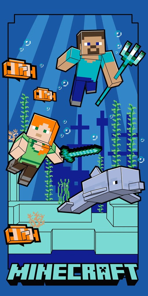 Minecraft Underwater fürdőlepedő, strand törölköző 70x140cm (Fast Dry)