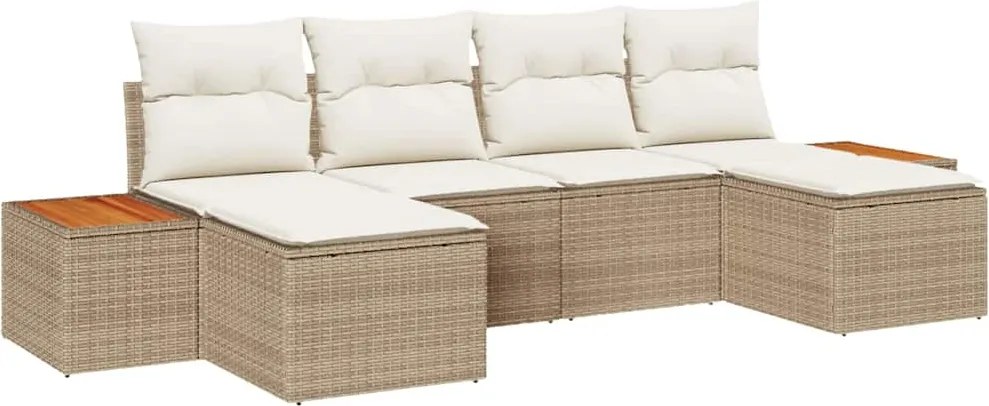 vidaXL Kerti Kanapé Szett párnával 6 pcs Beige és krém Poly Rattan