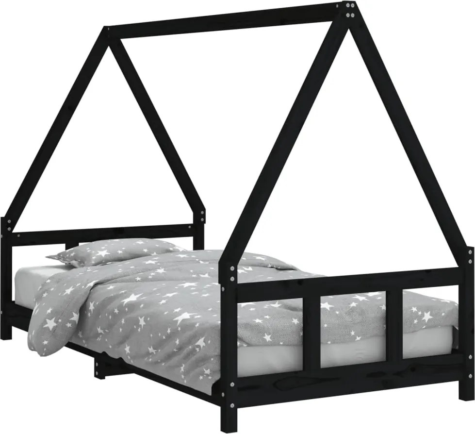 vidaXL fekete tömör fenyőfa gyerekágykeret 90 x 190 cm