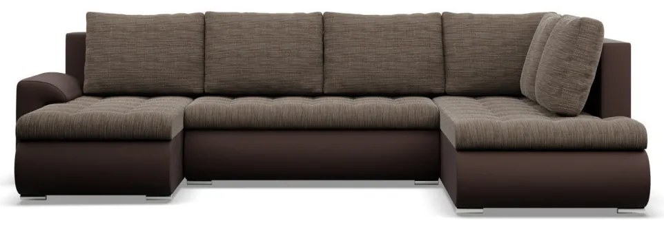 Tokio U sarokkanapé, 3 ágyneműtartóval, fonott + műbőr, jobboldali, barna