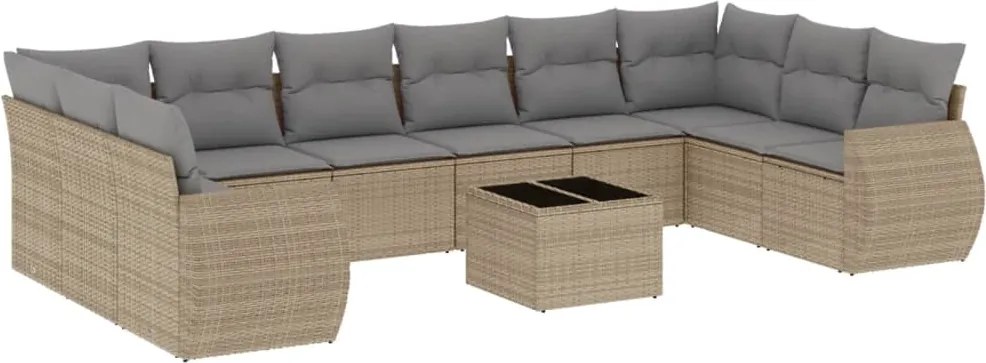 vidaXL 11 részes bézs polyrattan kerti ülőgarnitúra párnákkal