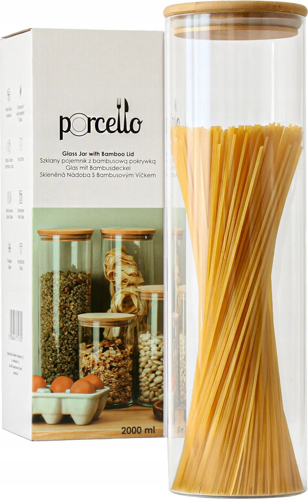 Üveg tégely Tészta Tartály 2000ml Spagetti magas ömlesztett termékek