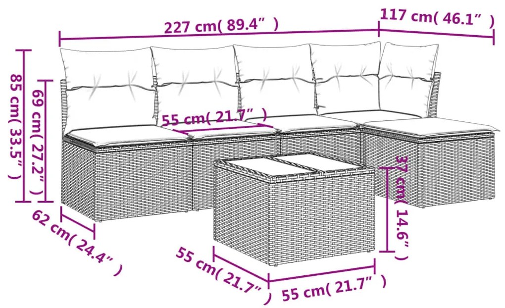 6 részes szürke polyrattan kerti ülőgarnitúra párnákkal