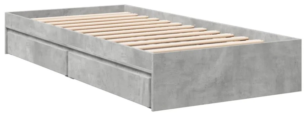 betonszürke szerelt fa ágykeret fiókokkal 90 x 190 cm
