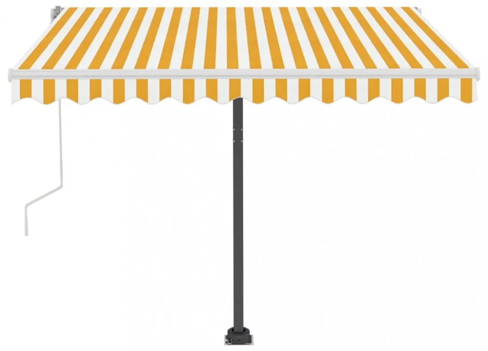 sárga-fehér kézzel kihúzható póznás napellenző 350 x 250 cm