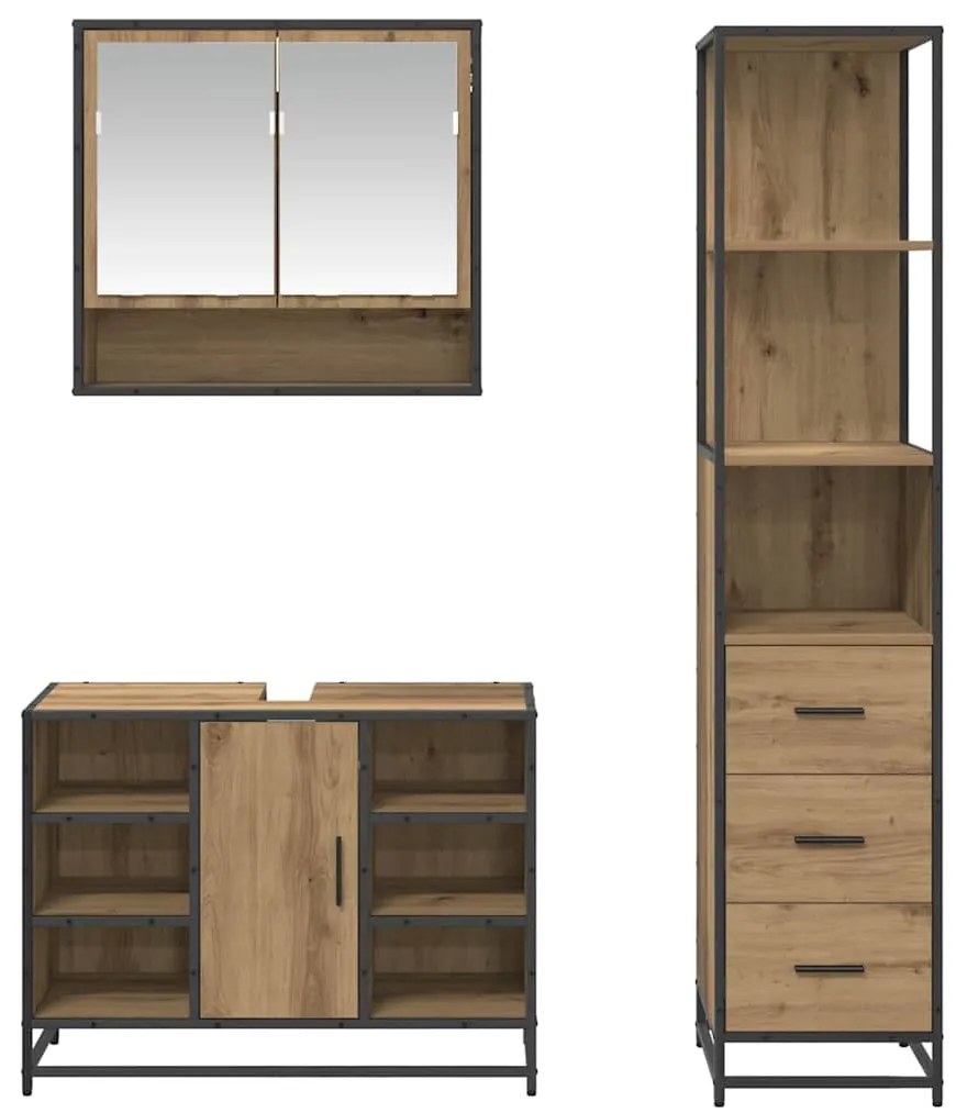 Fürdőszoba bútor szett 3 pcs kézműves tölgy 35 x 37.5 x 166 cm