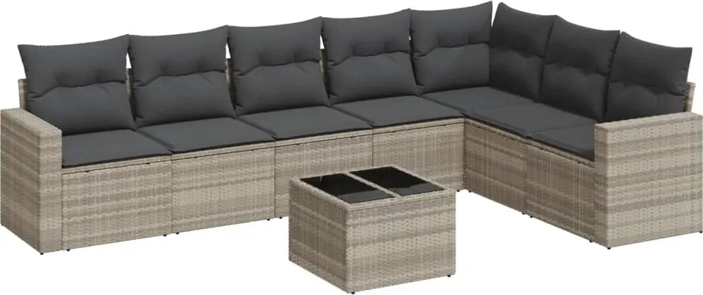 vidaXL 8 részes világosszürke polyrattan kerti ülőgarnitúra párnával