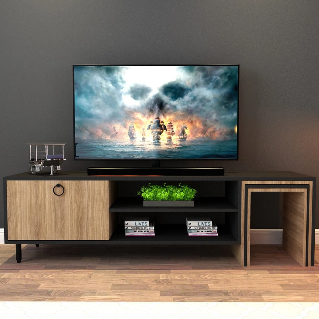 TV asztal/szekrény Zirion (tölgy + fekete). 1072429