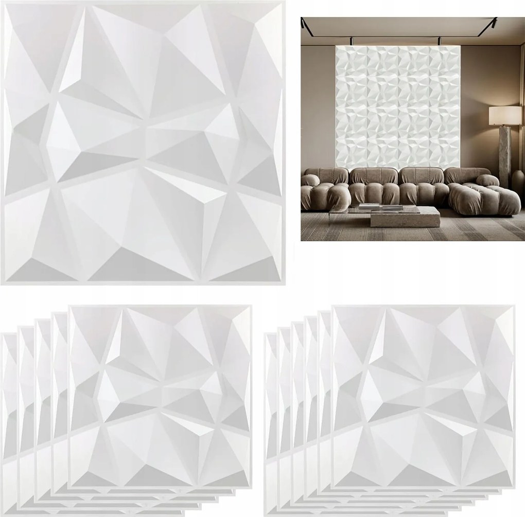 12DB Fehér Falpanel Mennyezeti Kazetták 3D Dekoratív 30X30CM