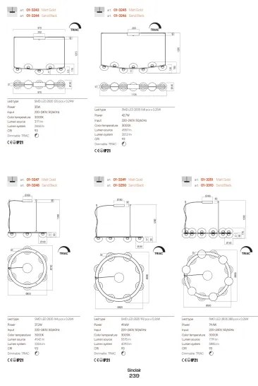 Redo 01-3241 - SINCLAIR LED fali lámpa 6,5W 230V CRI 93 IP21 arany