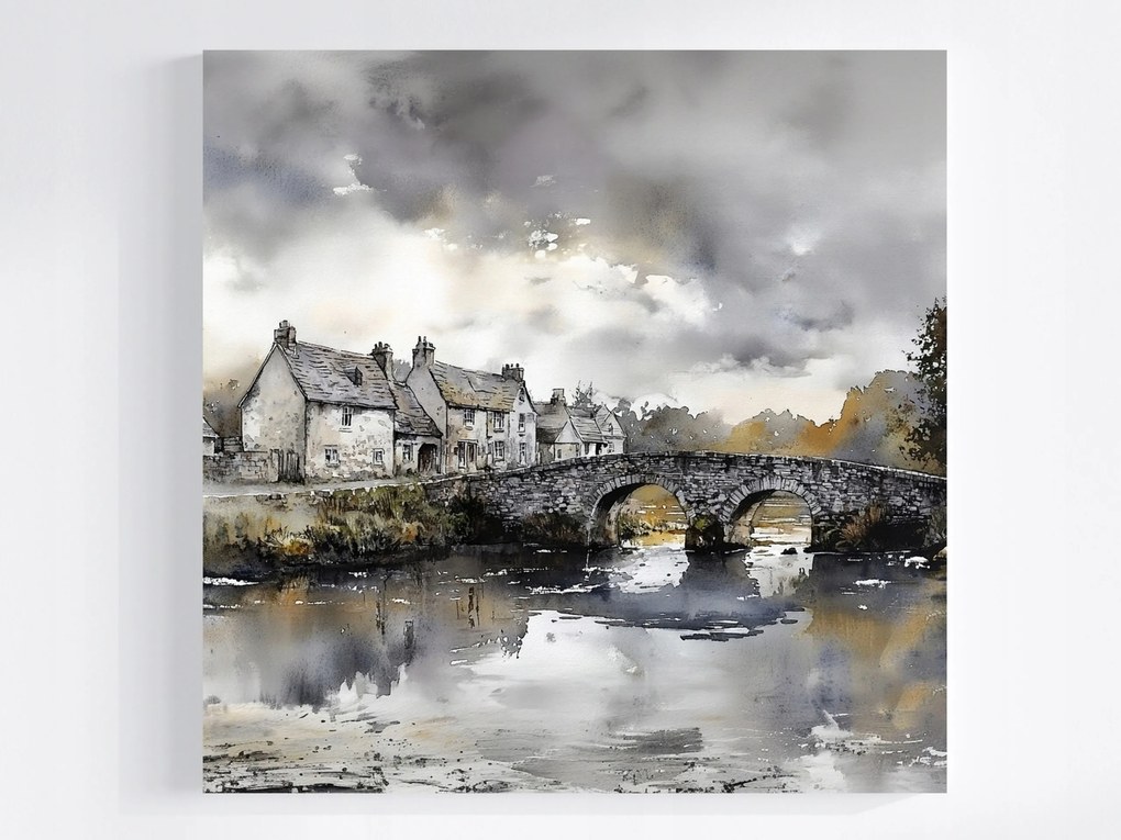 Vászonkép Canvas Tájkép Anglia Város Házak Folyó Híd 40x40