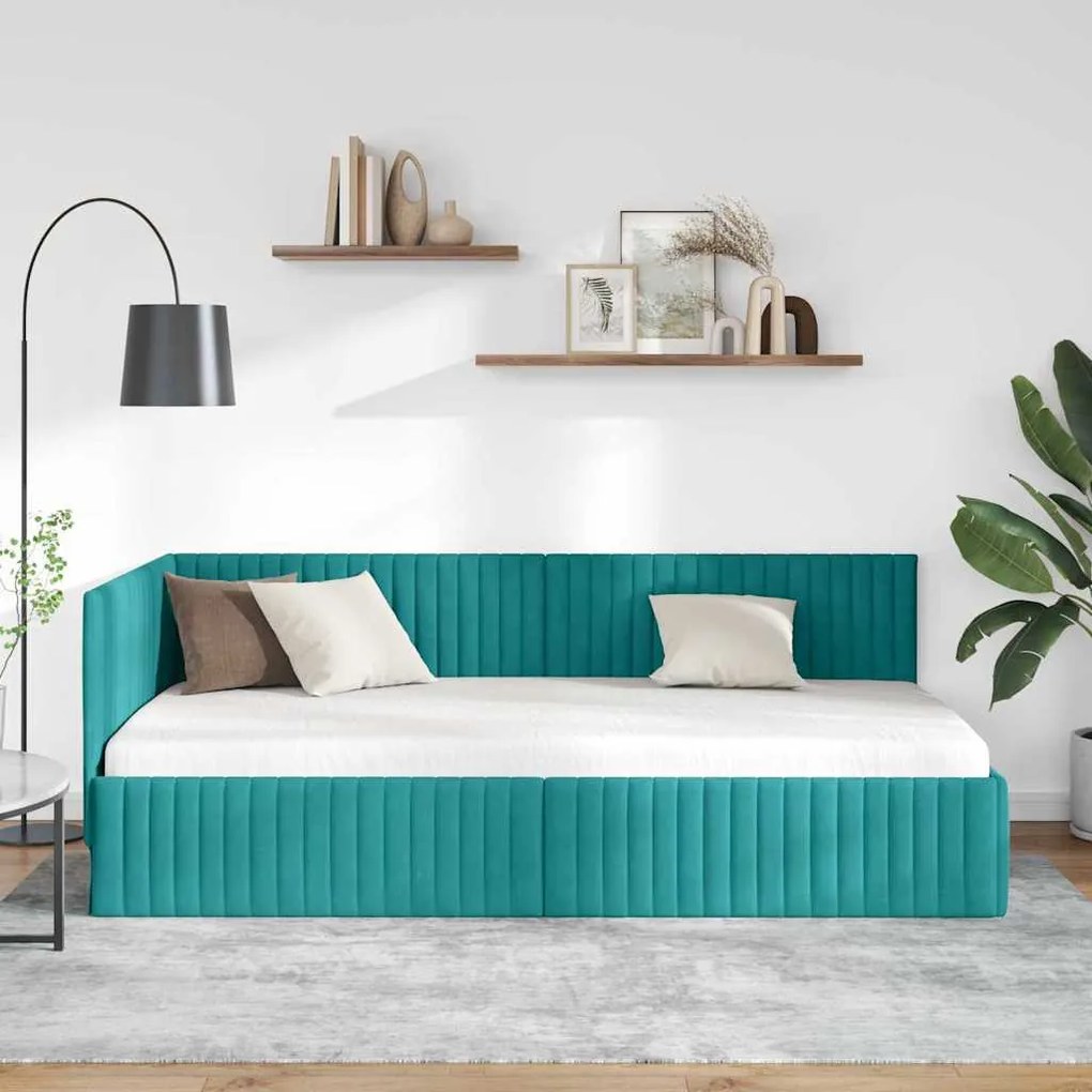 Sarokágy keret fejtámlával Türkiz 100 x 200 cm Bársony