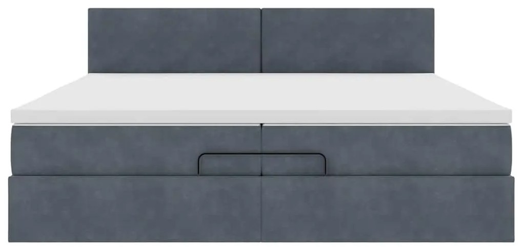 Ottomán ágykeret matraccal sötétszürke 200x200 cm bársony
