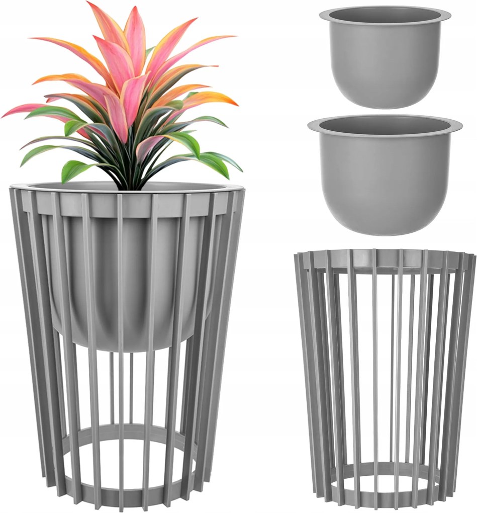 Virágágyás Álló Virágtartó Állvány Loft Kétoldalas Szürke 53,5 cm 2x Utántöltő