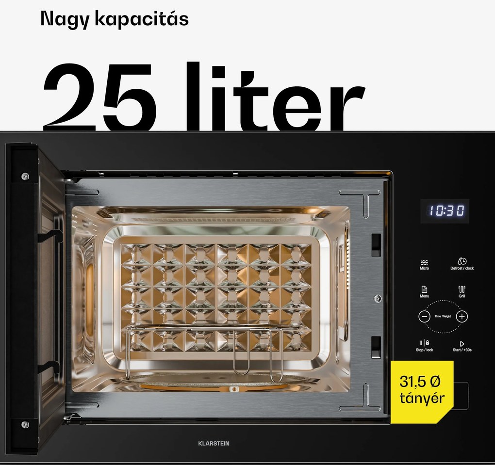 Klarstein Velaire beépíthető mikrohullámú sütő grillel | 1200 W grill | 850 W mikrohullám | 60 cm