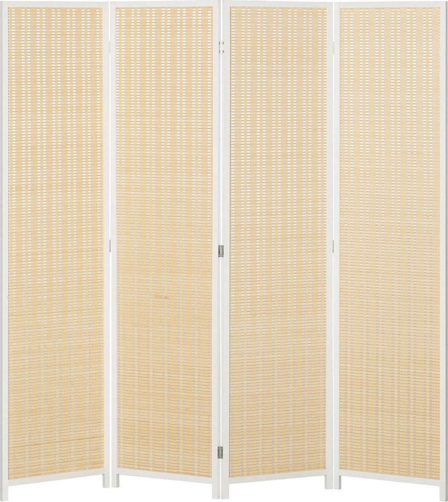 HOMCOM 4-Panelos Összecsukható Térelkülönítő 180x180 cm Kézi Szövésű Bambusz és Pamut Cérnával Elegáns Dekoráció Nappaliba Fehér | Aosom