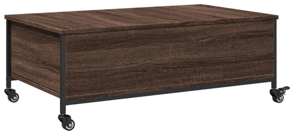 barna tölgy szerelt fa dohányzóasztal kerekekkel 91x55x34 cm