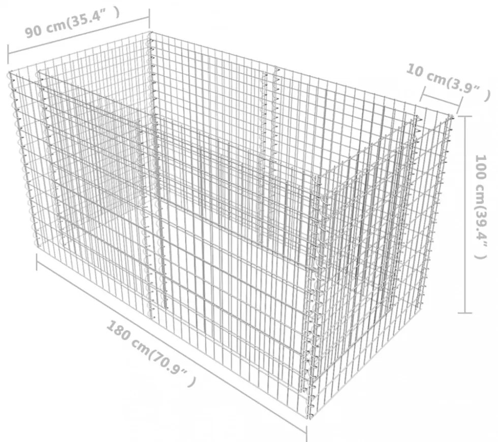 ezüstszínű acél gabion magaságyás 180 x 90 x 100 cm