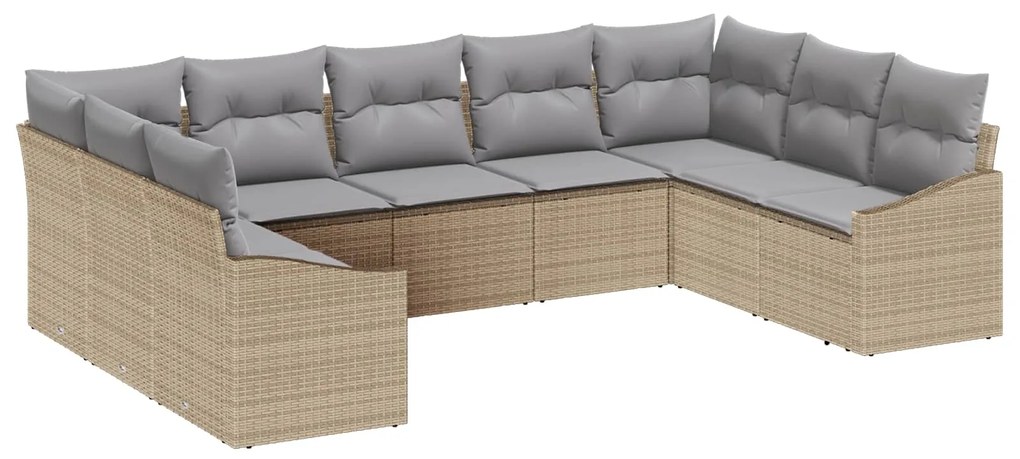 vidaXL Kerti Kanapé Szett 9 pcs Beige és Világosszürke polirattan