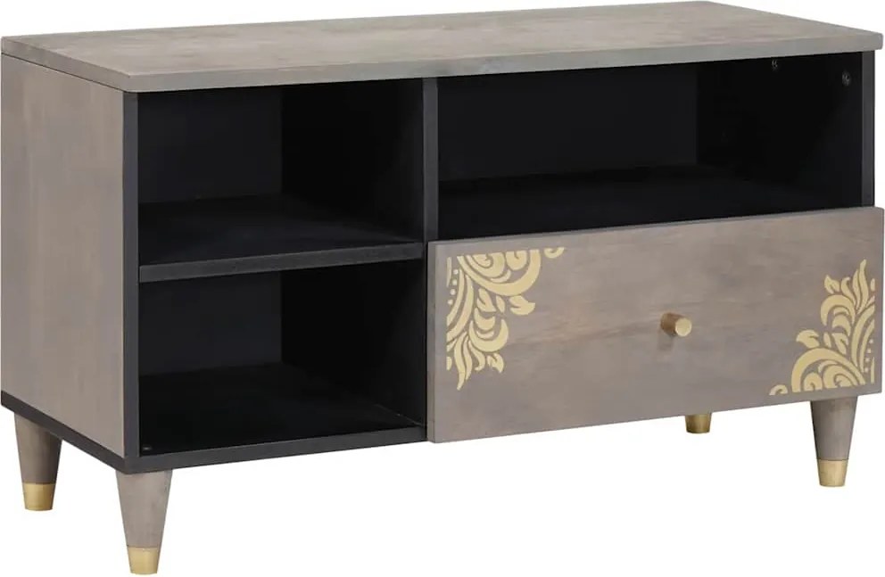 vidaXL TV szekrény fiókkal Szürke 80 x 33 x 46 cm Tömör Mangófát