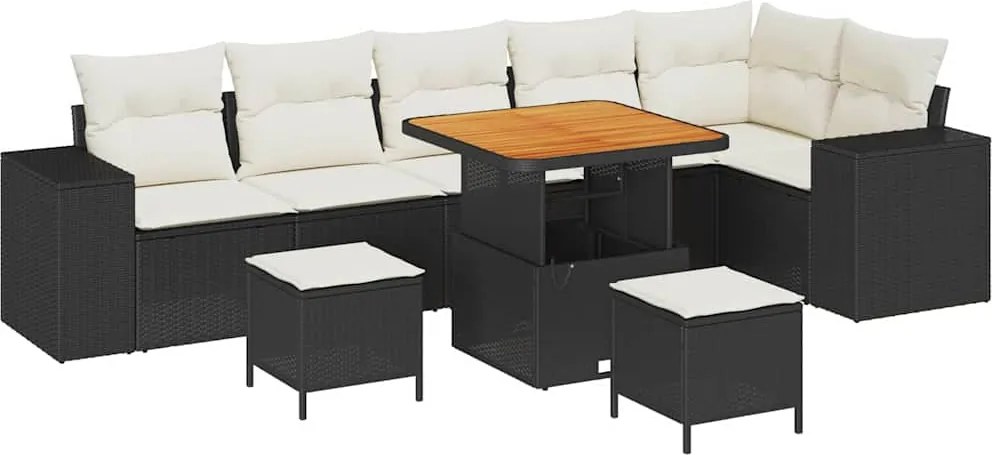 vidaXL Kerti Kanapé Szett párnával 9 pcs Fekete polirattan