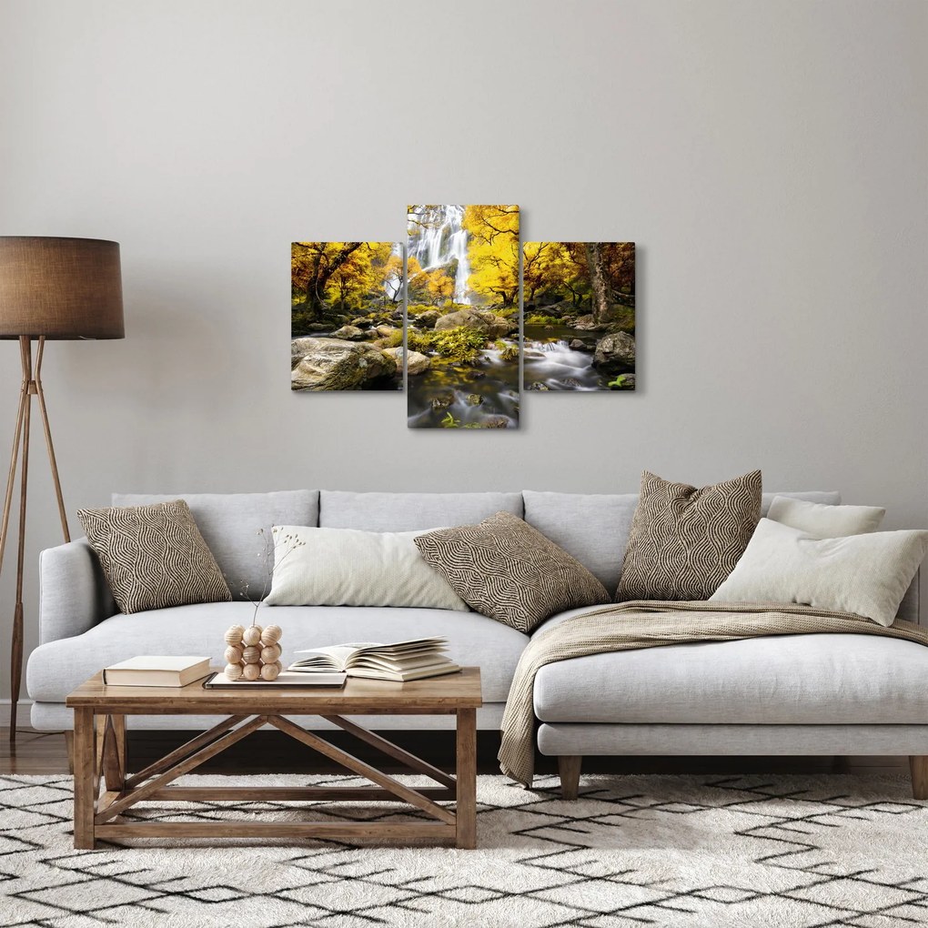 Kép - Vízesések őszi tájban, sárga (90x60 cm)