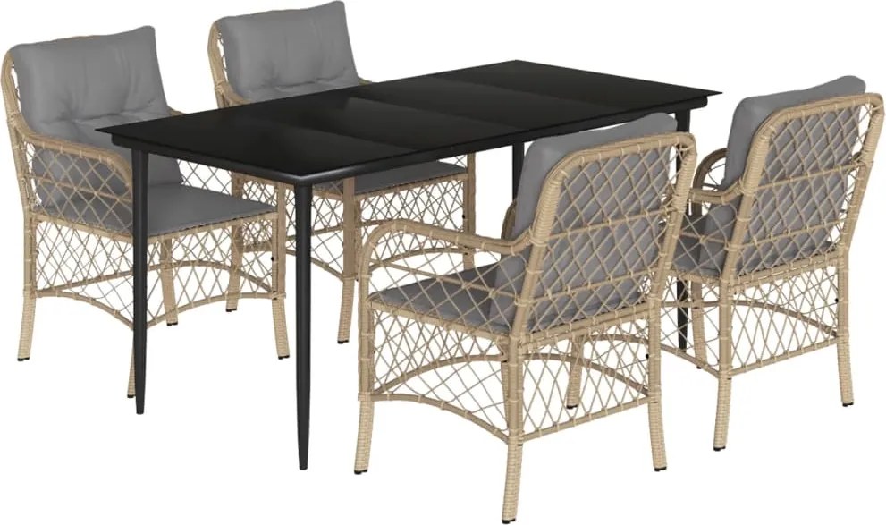 vidaXL 5 részes vegyes bézs polyrattan kerti étkezőgarnitúra párnákkal