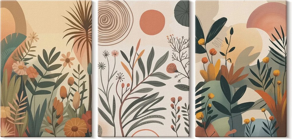 Hálószoba Vászonkép Szett Növényi motívumok Tompított színek 3x 20x30 cm