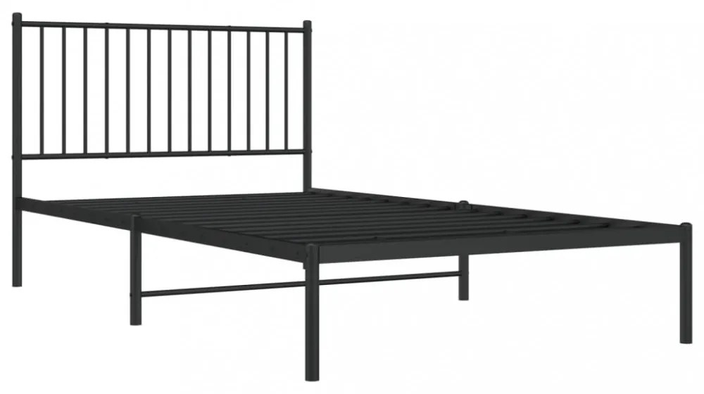 fekete fém ágykeret fejtámlával 107 x 203 cm