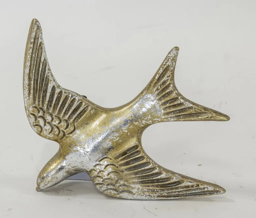 Koptatott fém fecske faldekoráció patinás óarany 14x12x3cm