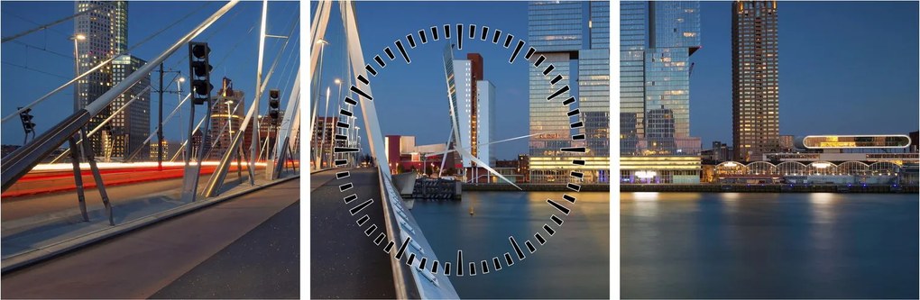 Kép - Alkonyat Rotterdamban, Hollandia (órával) (90x30 cm)