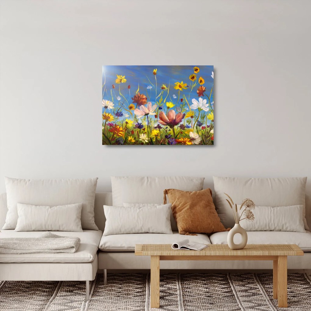Festett kép egy virágzó rét (üvegen) (70x50 cm)