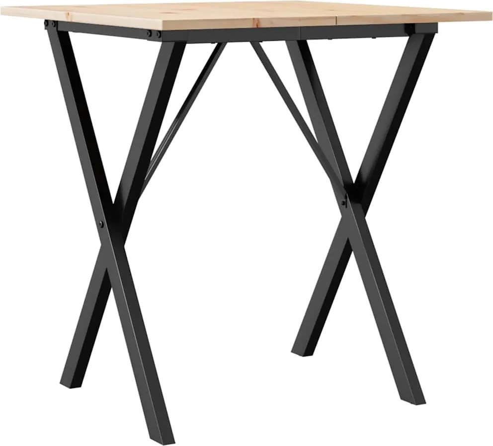 vidaXL tömör fenyőfa és acél étkezőasztal X-vázzal 70x70x75 cm