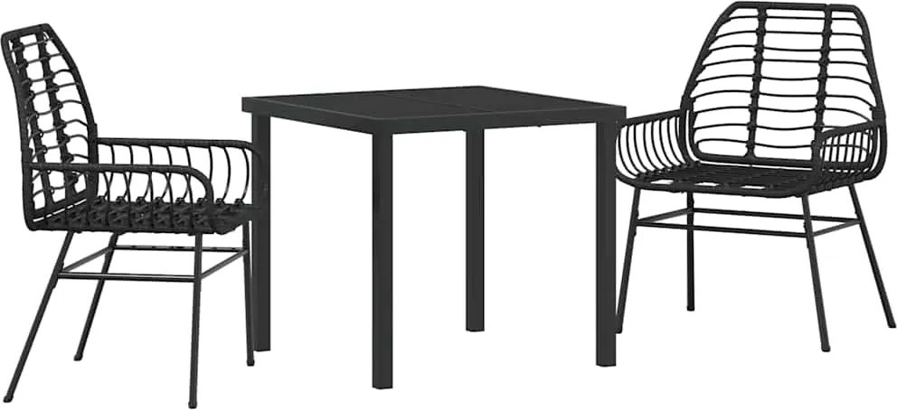 vidaXL Kert étkező szett 3 pcs Fekete polirattan
