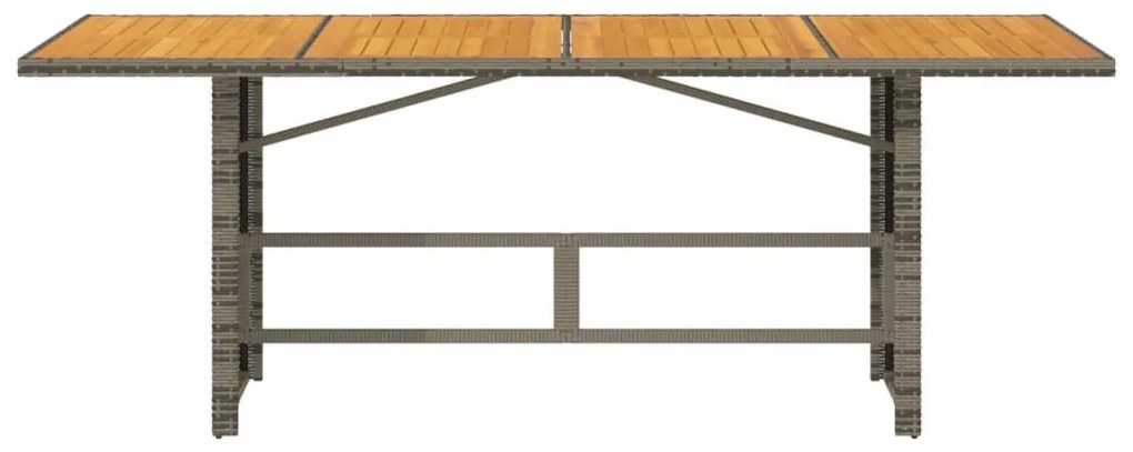 szürke polyrattan kerti asztal akácfa lappal 190 x 80 x 75 cm