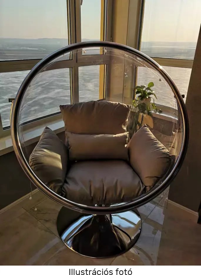 Függő fotel állvánnyal, átlátszó/ezüst/szürke, BUBBLE NEW TYP 2