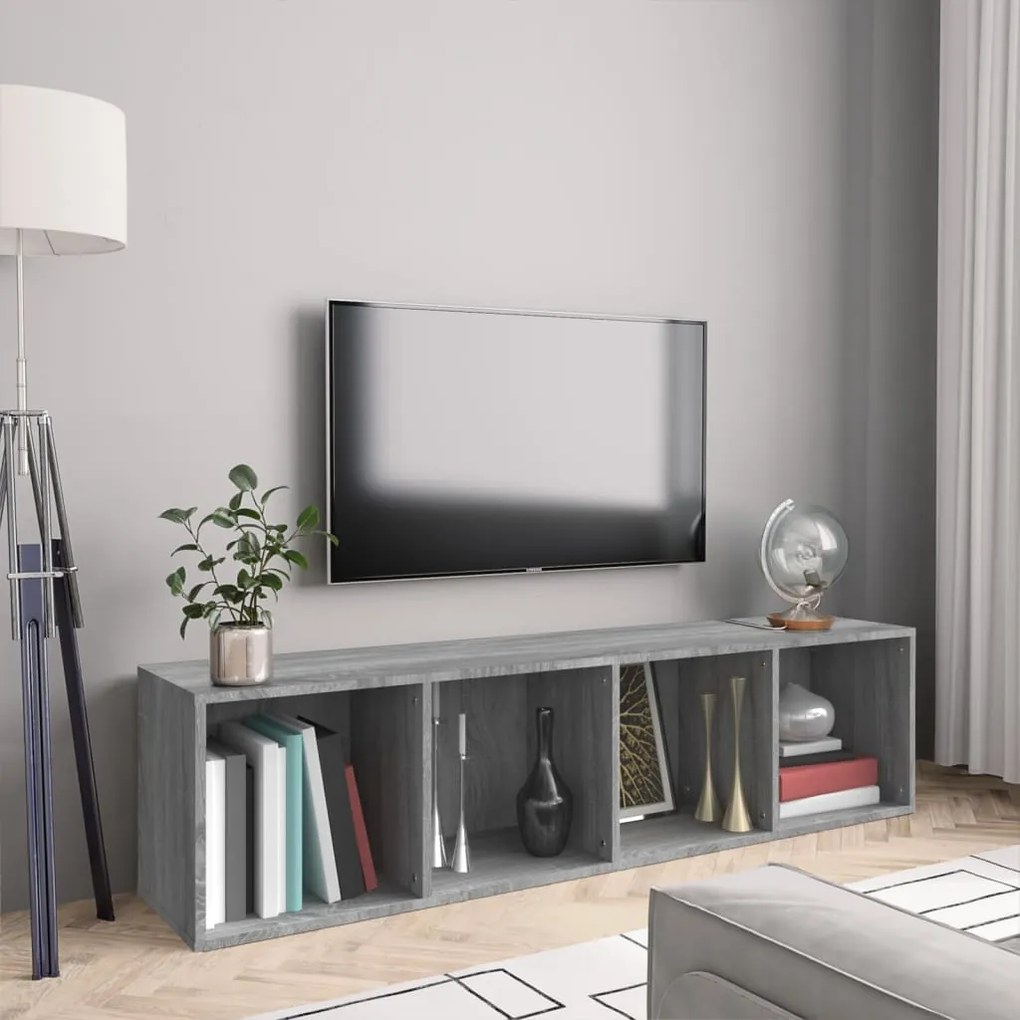 szürke sonoma színű szerelt fa könyv-/TV-szekrény 143x30x36 cm