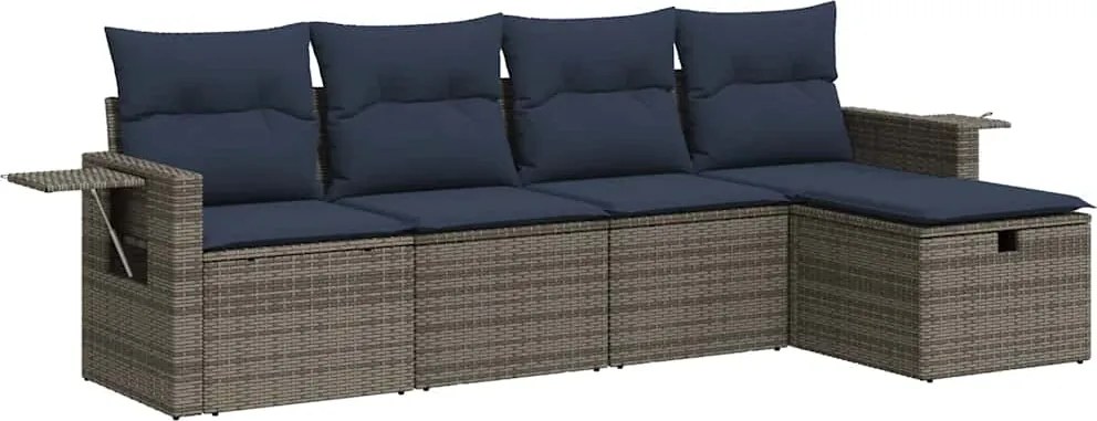 vidaXL 5 részes szürke polyrattan kerti ülőgarnitúra párnákkal