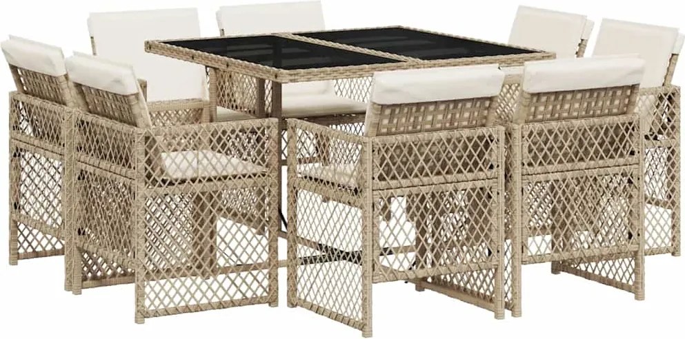 vidaXL 9 részes bézs polyrattan kerti étkezőgarnitúra párnákkal