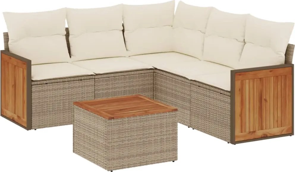 vidaXL 6 részes bézs polyrattan kerti ülőgarnitúra párnával