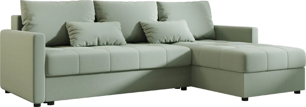 VENORIA L alakú kihúzható sarokkanapé, 220x143 cm, világoszöld + 2 párna INGYEN