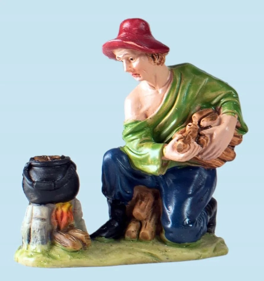 Pásztor térdepel a tábortűznél 10cm magas figurákhoz