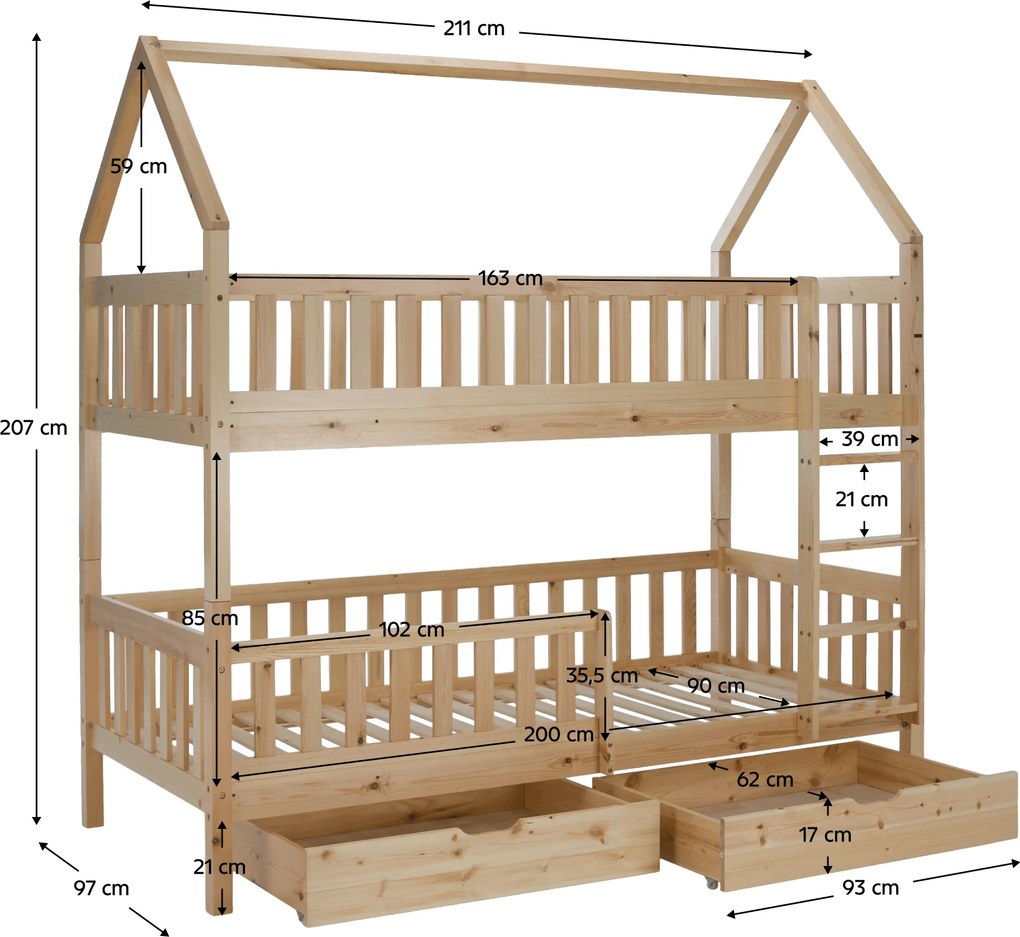 Montessori emeletes ágy, természetes, VENITA TYP 2